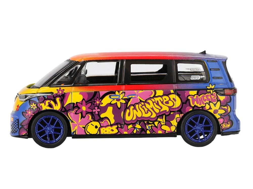 Volkswagen ID.Buzz Van "KW/BBS" Floral Graffiti Livery Limited Edition 1/64 Diecast Model Car by Mini GT view 3