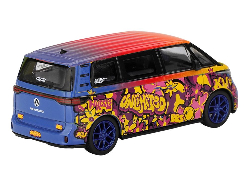 Volkswagen ID.Buzz Van "KW/BBS" Floral Graffiti Livery Limited Edition 1/64 Diecast Model Car by Mini GT view 4