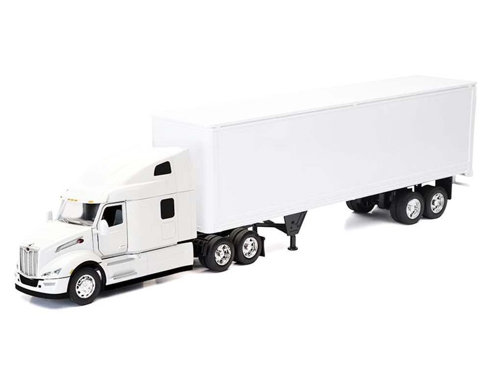 Peterbilt 579 Truck White with Dry Goods Trailer White "Long Haul Truckers" Series 1/32 Diecast Model by New Ray view 2