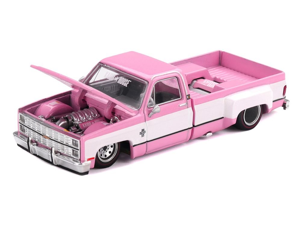 Chevrolet Silverado Dually Pickup Truck "Vintage Spec V2" Pink with White Sides (Designed by Jun Imai) "Kaido House" Special 1/64 Diecast Model Car by Mini GT view 2