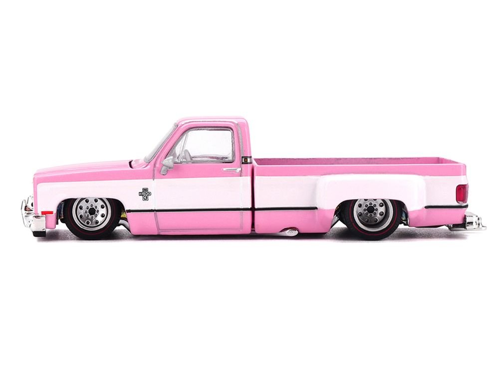 Chevrolet Silverado Dually Pickup Truck "Vintage Spec V2" Pink with White Sides (Designed by Jun Imai) "Kaido House" Special 1/64 Diecast Model Car by Mini GT view 3