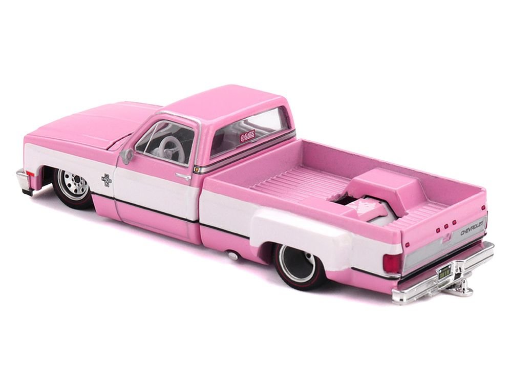 Chevrolet Silverado Dually Pickup Truck "Vintage Spec V2" Pink with White Sides (Designed by Jun Imai) "Kaido House" Special 1/64 Diecast Model Car by Mini GT view 4