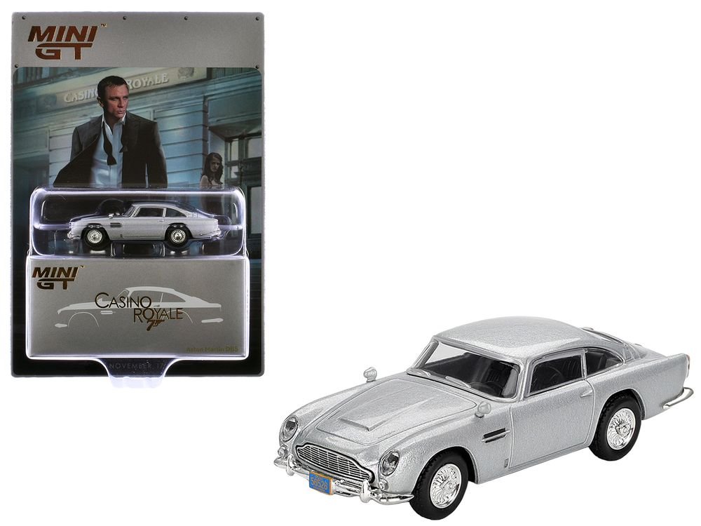 Aston Martin DB5 Birch Silver Metallic 007 James Bond "Casino Royale" (2006) Movie Limited Edition 1/64 Diecast Model Car by Mini GT
