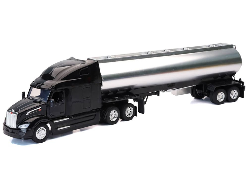 Peterbilt 579 Truck Black with Tanker Trailer Silver "Long Haul Truckers" Series 1/32 Diecast Model by New Ray view 2