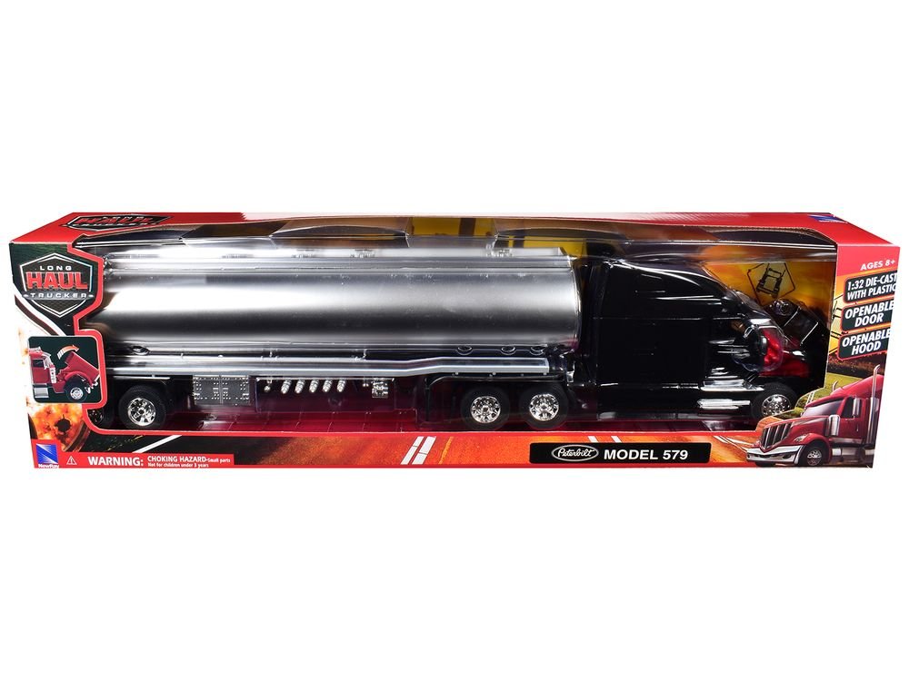 Peterbilt 579 Truck Black with Tanker Trailer Silver "Long Haul Truckers" Series 1/32 Diecast Model by New Ray view 3