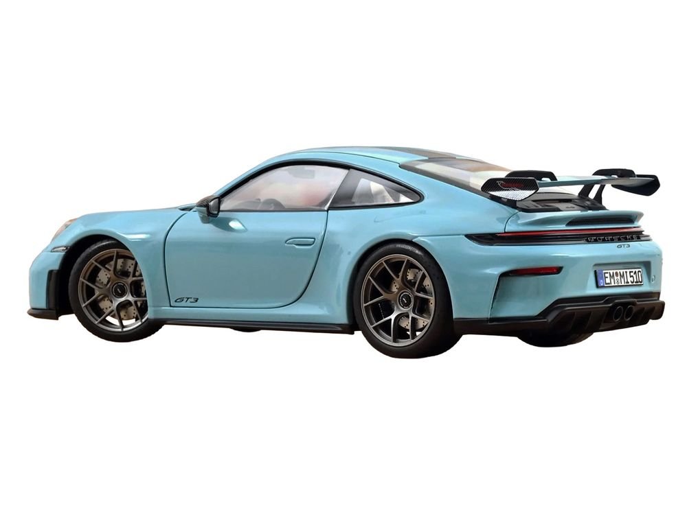 2025 Porsche 911 GT3 with Weissach Pack Gulf Blue with Carbon Stripe 1/18 Diecast Model Car by Norev view 4