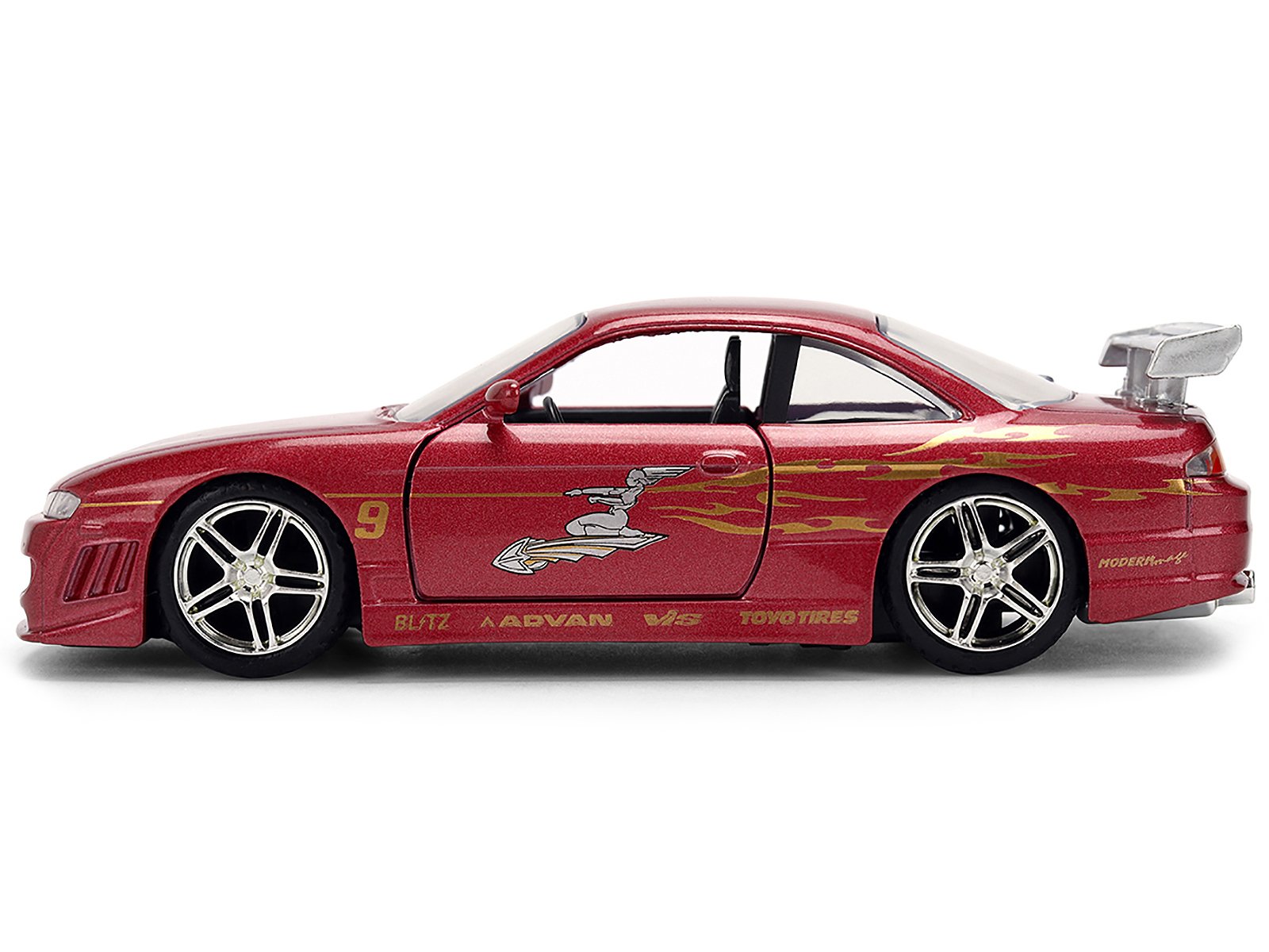 1997 Nissan 240SX (S14) Light Red Metallic with Graphics "The Fast and the Furious" (2001) Movie "25 Years of Fast & Furious" Series 1/32 Diecast Car Model by Jada view 3