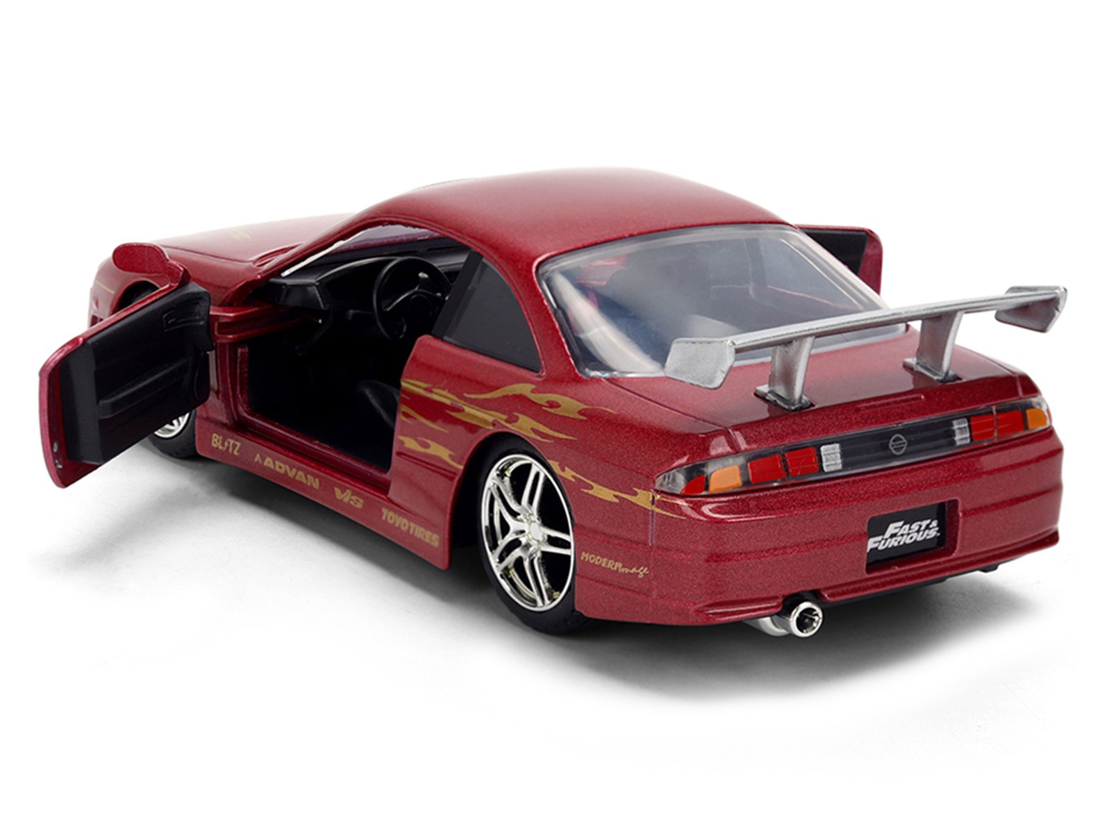 1997 Nissan 240SX (S14) Light Red Metallic with Graphics "The Fast and the Furious" (2001) Movie "25 Years of Fast & Furious" Series 1/32 Diecast Car Model by Jada view 4