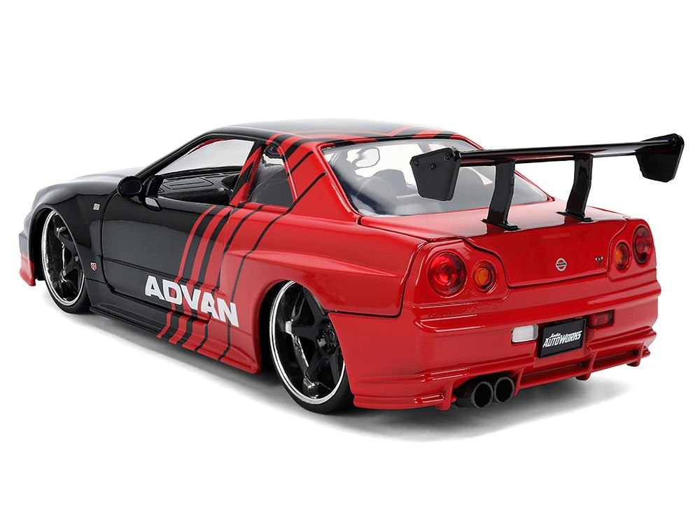 2002 Nissan Skyline GT-R (R34) RHD (Right Hand Drive) "ADVAN" Black and Red "AutoWorks" Series 1/24 Diecast Car Model by Jada view 5