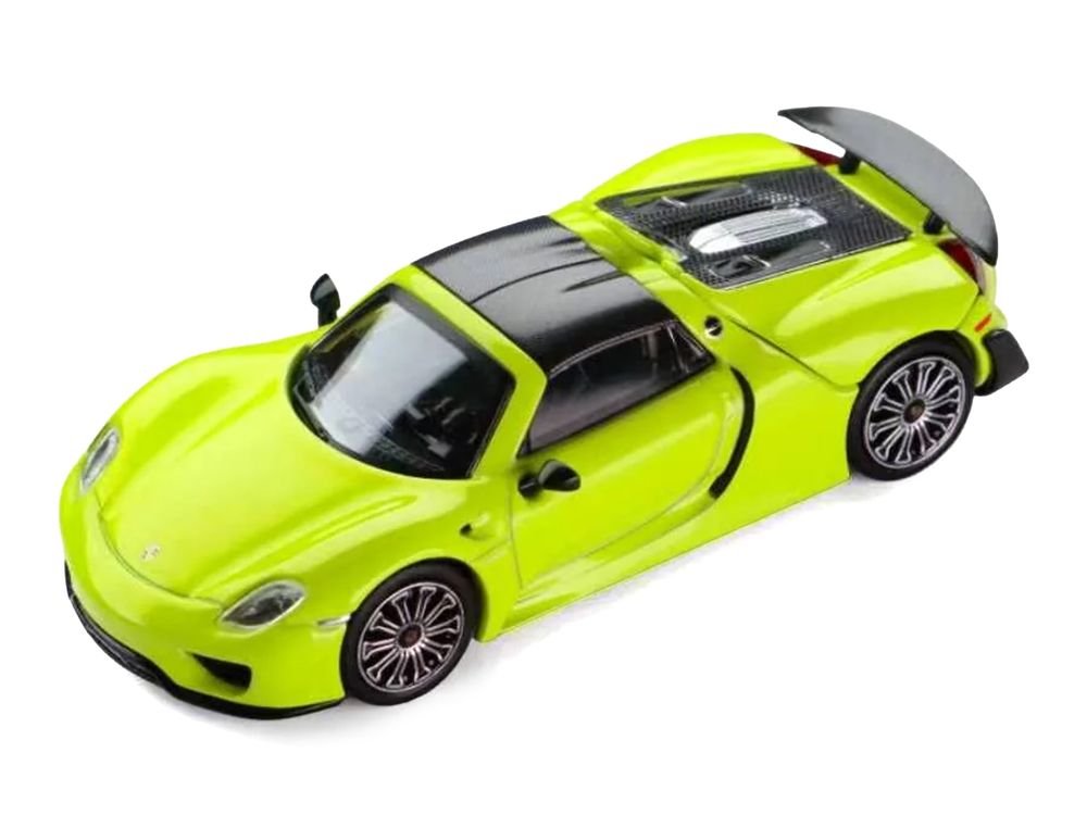 Porsche 918 Spyder Acid Green with Carbon Top 1/64 Diecast Model Car by Trends Hobby view 2
