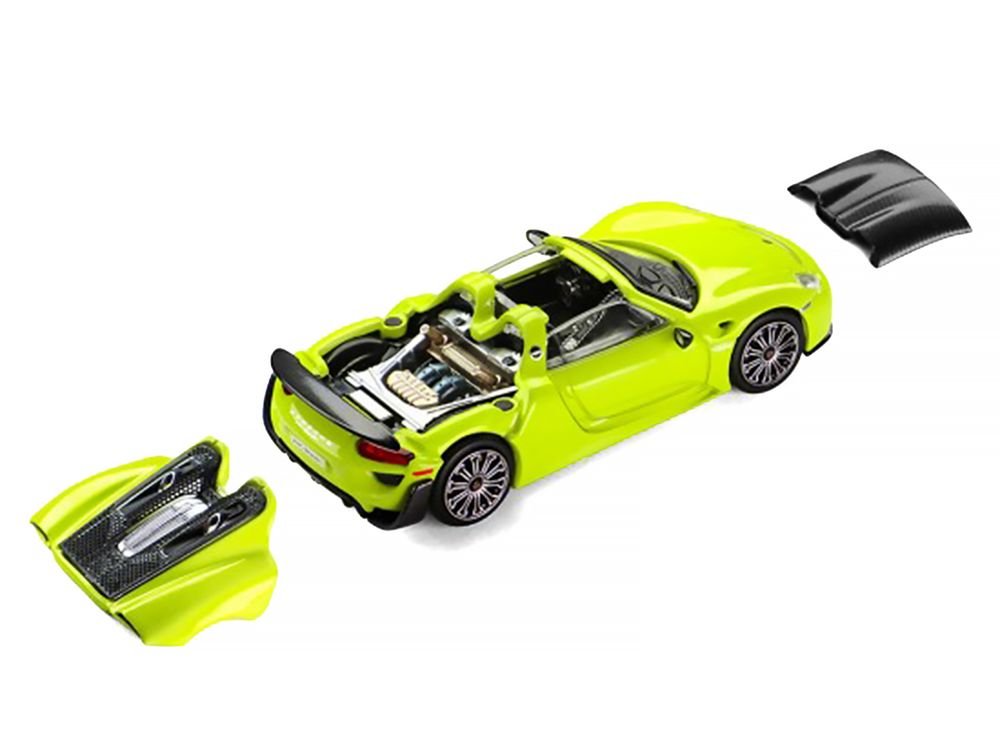 Porsche 918 Spyder Acid Green with Carbon Top 1/64 Diecast Model Car by Trends Hobby view 3