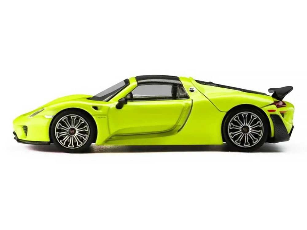 Porsche 918 Spyder Acid Green with Carbon Top 1/64 Diecast Model Car by Trends Hobby view 4