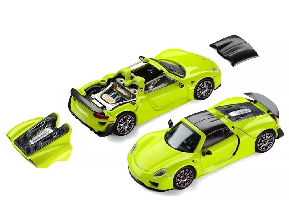 Porsche 918 Spyder Acid Green with Carbon Top 1/64 Diecast Model Car by Trends Hobby view 5