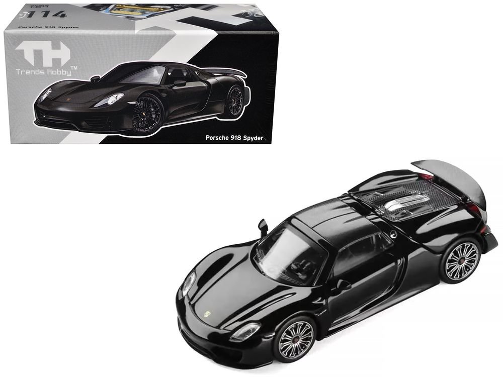 Porsche 918 Spyder Black with Carbon Top 1/64 Diecast Model Car by Trends Hobby