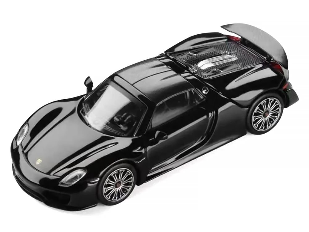 Porsche 918 Spyder Black with Carbon Top 1/64 Diecast Model Car by Trends Hobby view 2