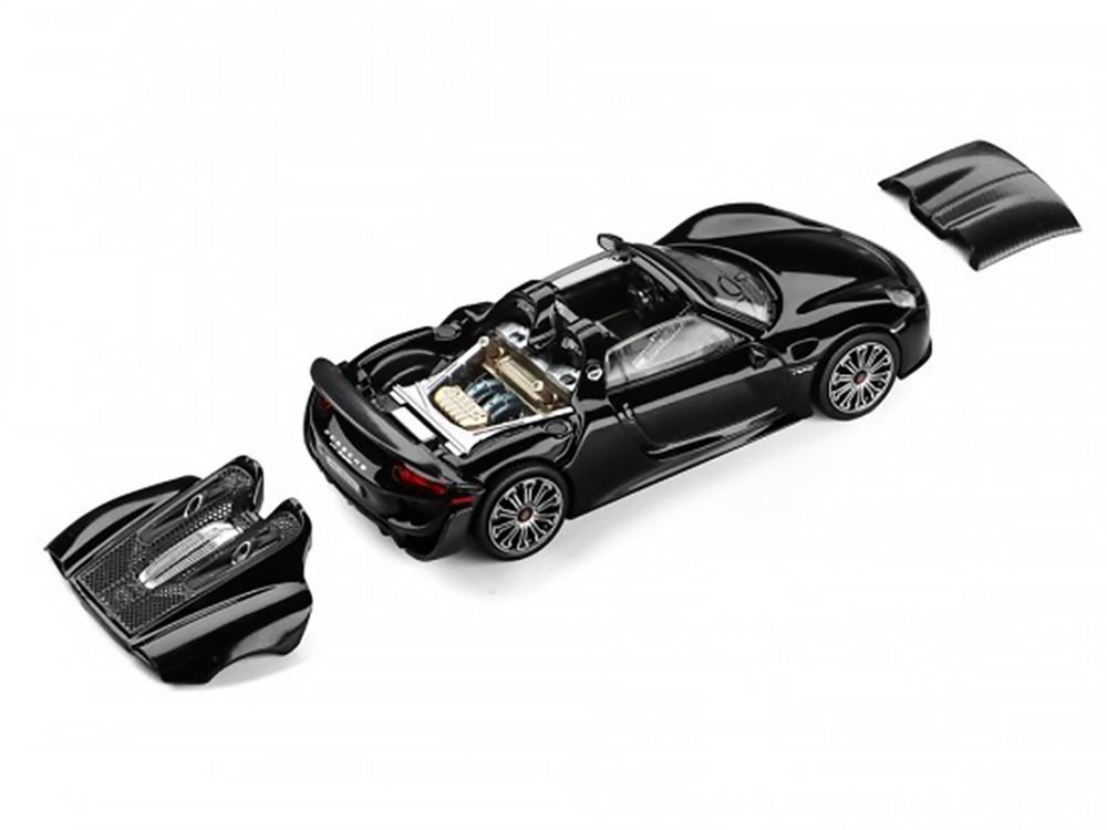 Porsche 918 Spyder Black with Carbon Top 1/64 Diecast Model Car by Trends Hobby view 3