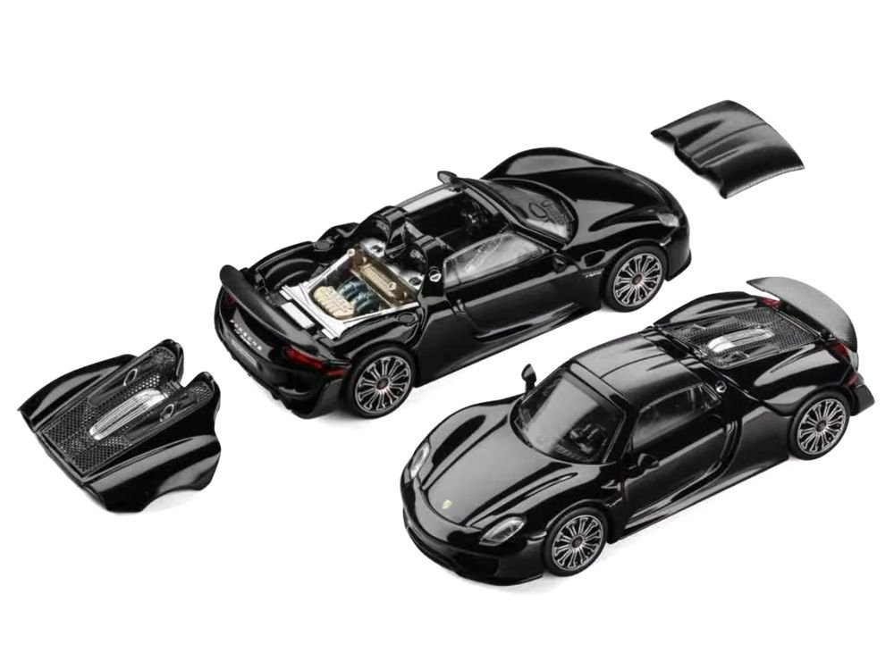 Porsche 918 Spyder Black with Carbon Top 1/64 Diecast Model Car by Trends Hobby view 5