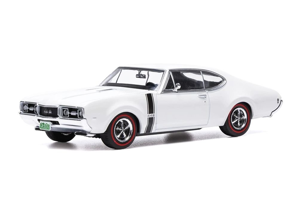 1970 Oldsmobile 442 W-30 Coupe White with Black Stripes 1/43 Diecast Model Car by IXO Models view 2
