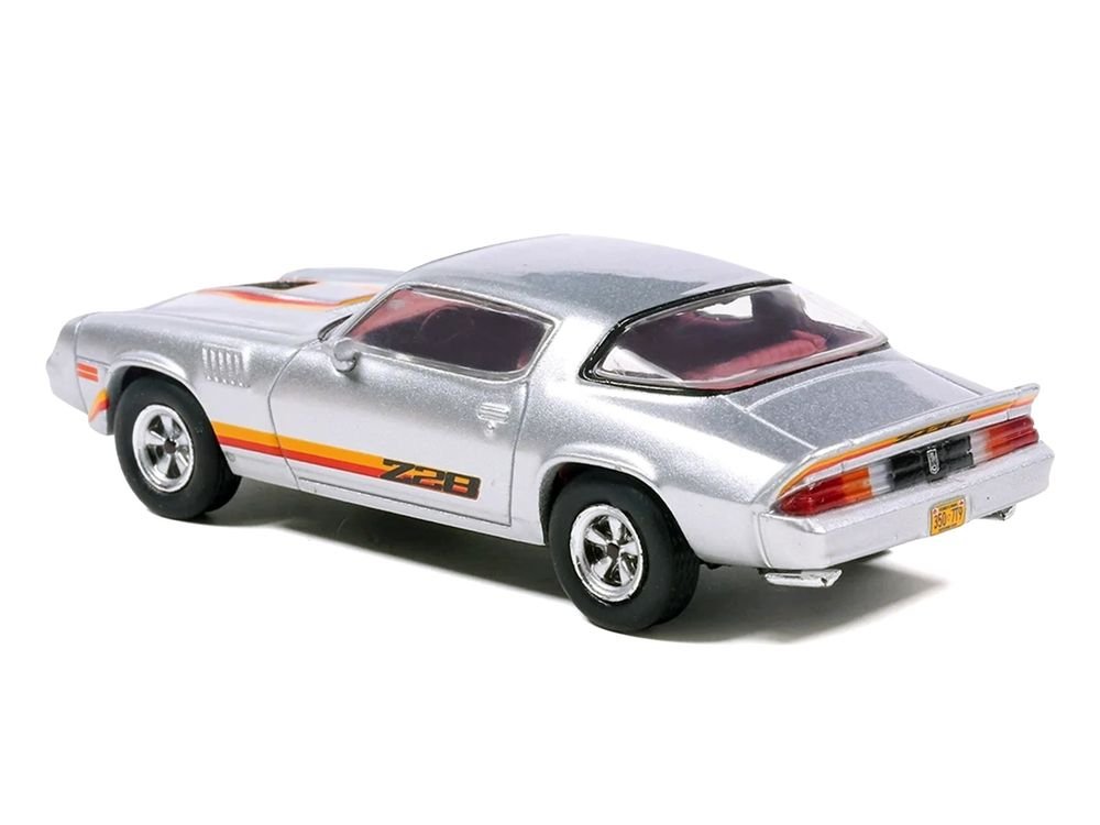 1979 Chevrolet Camaro Z28 Silver Metallic with Stripes and Red Interior 1/64 Diecast Model Car by IXO Models view 3