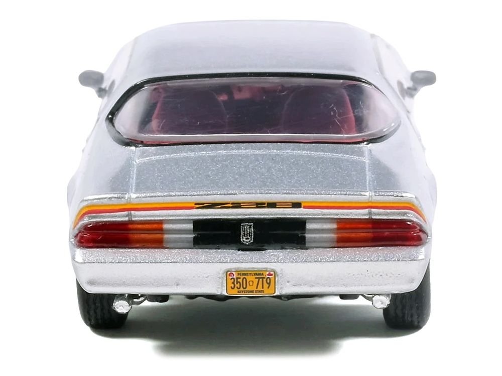 1979 Chevrolet Camaro Z28 Silver Metallic with Stripes and Red Interior 1/64 Diecast Model Car by IXO Models view 5