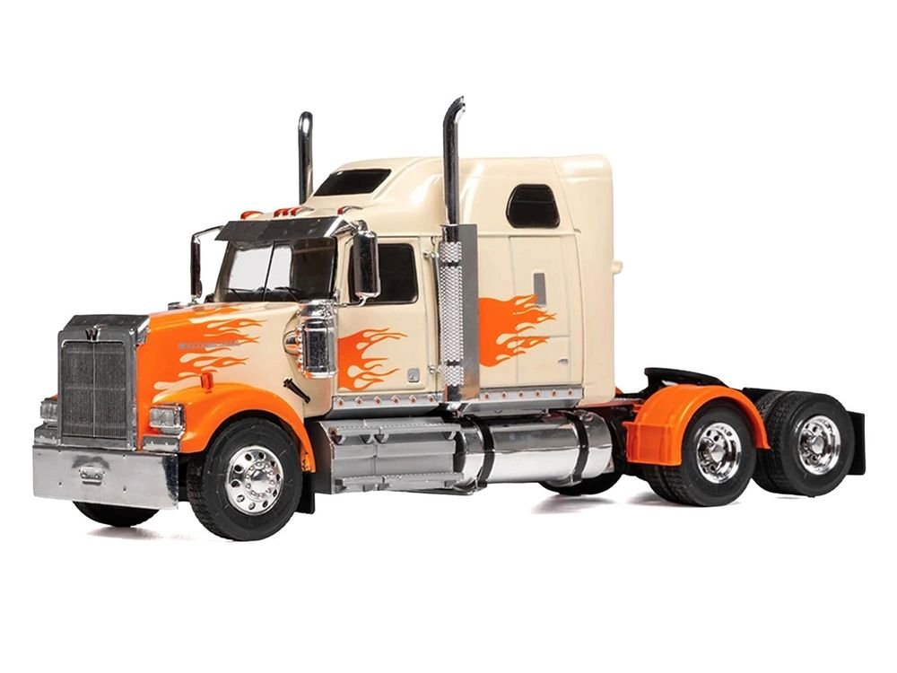 2000 Western Star 4900 Truck Tractor Cream with Orange Flames 1/43 Diecast Model Car by IXO Models view 2