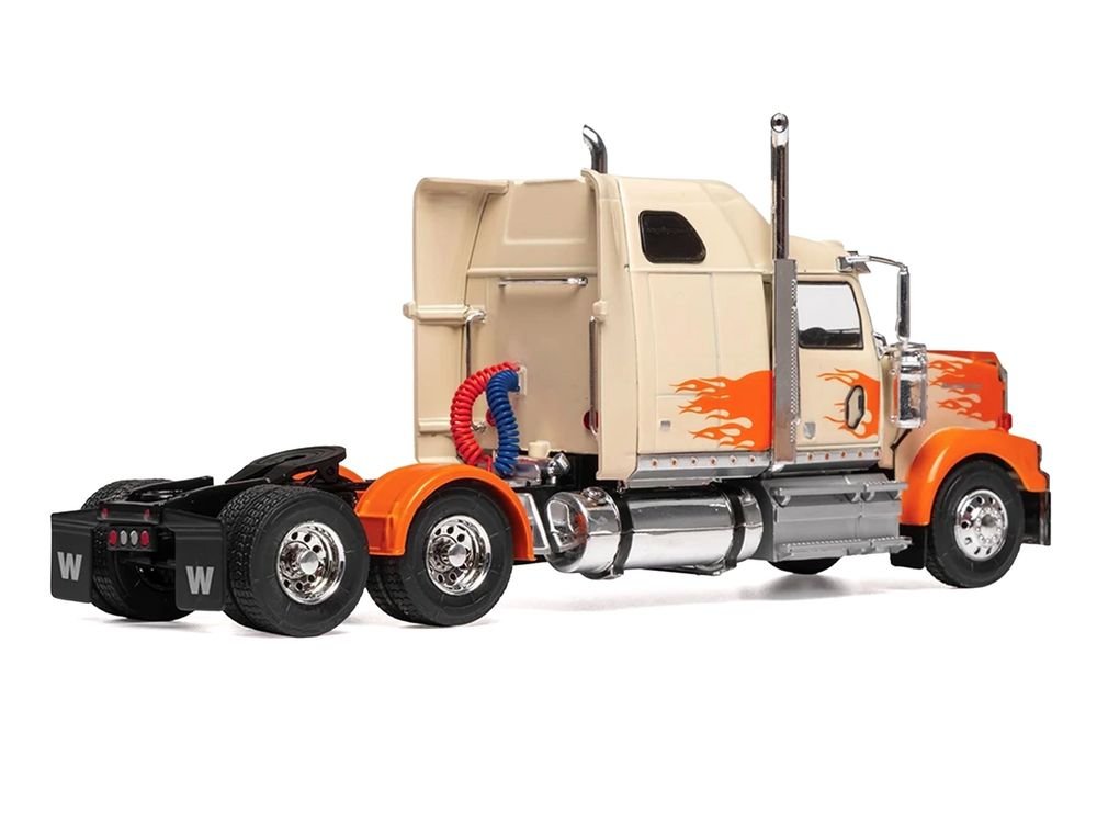 2000 Western Star 4900 Truck Tractor Cream with Orange Flames 1/43 Diecast Model Car by IXO Models view 3