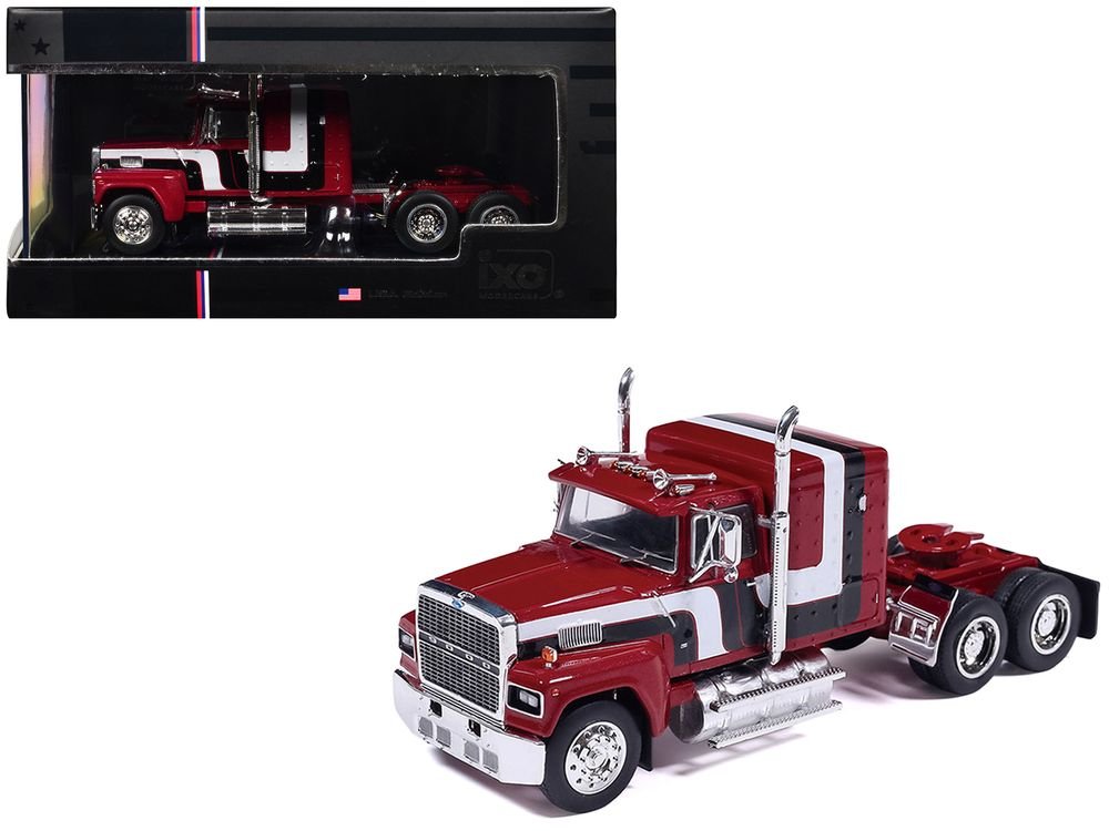 1978 Ford LTL-9000 Truck Tractor Red Metallic with Stripes 1/64 Diecast Model Car by IXO Models