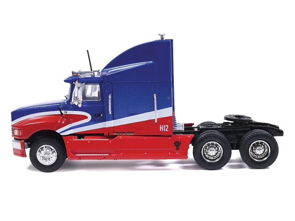 1990 Ford Aeromax Truck Tractor Blue Metallic and Red with White Stripes 1/64 Diecast Model Car by IXO Models view 2