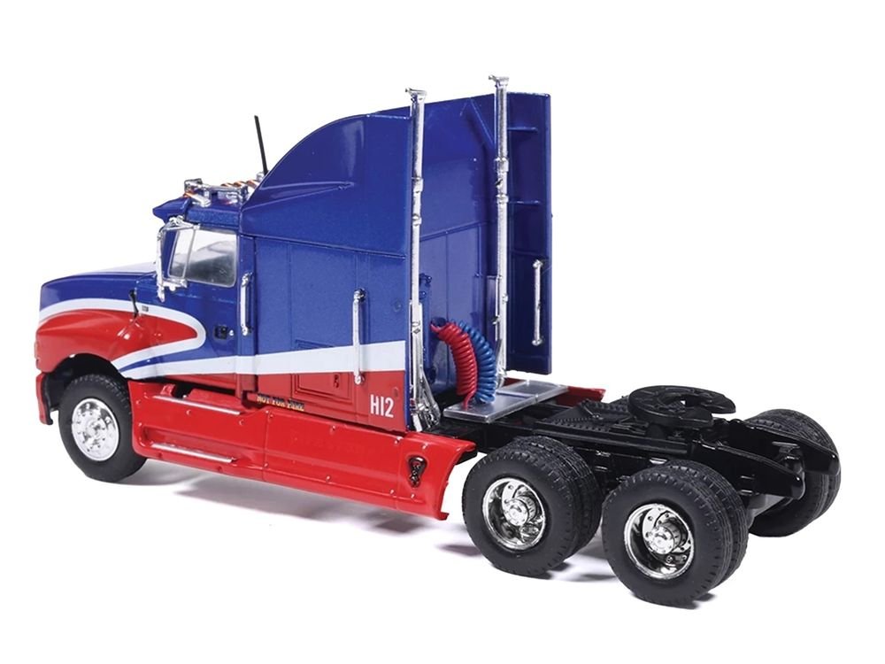 1990 Ford Aeromax Truck Tractor Blue Metallic and Red with White Stripes 1/64 Diecast Model Car by IXO Models view 3