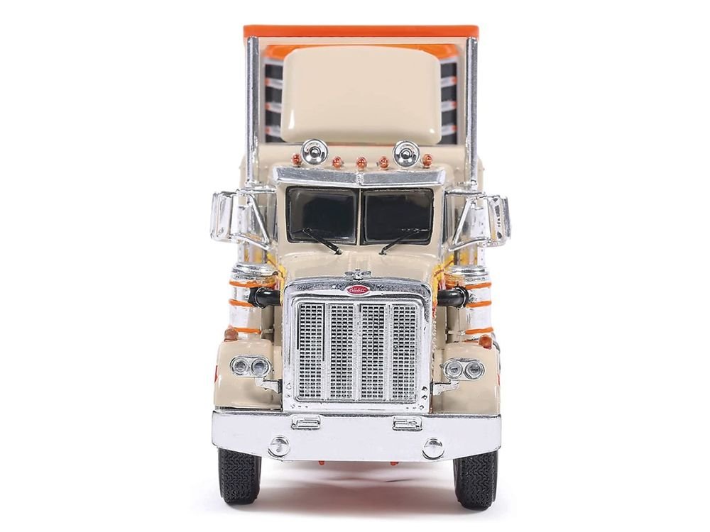 1973 Peterbilt 359 Truck Tractor with Sleeper Cab Cream with Orange and Yellow Stripes and Refrigerate Modern Trailer 1/64 Diecast Model Car by IXO Models view 4