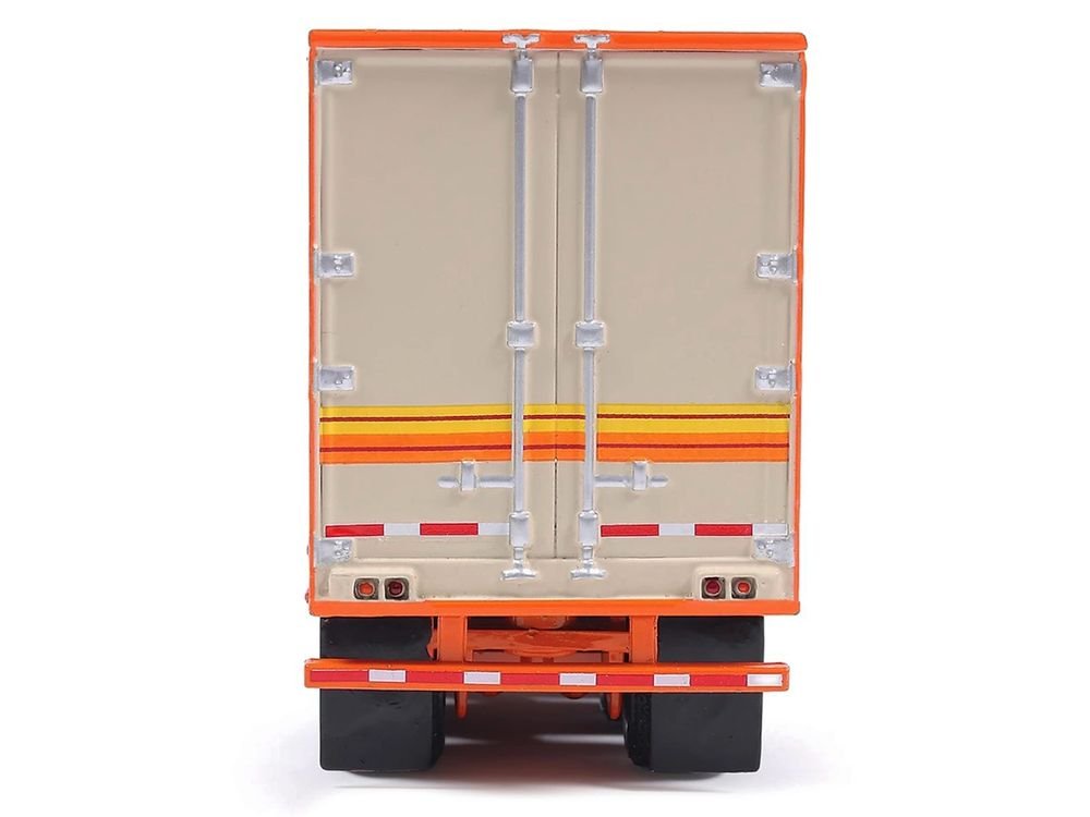 1973 Peterbilt 359 Truck Tractor with Sleeper Cab Cream with Orange and Yellow Stripes and Refrigerate Modern Trailer 1/64 Diecast Model Car by IXO Models view 5