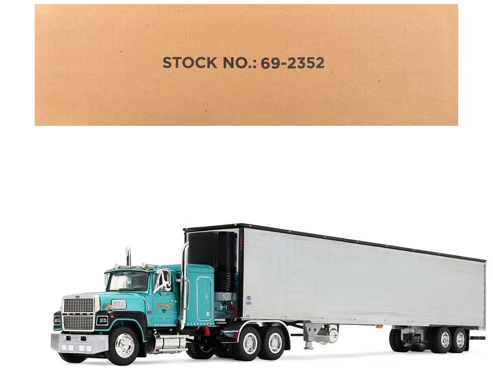 Ford LTL 9000 with 48" Flat Top Sleeper and 53' Utility Trailer with Reefer "Red’s Favorites - Tom Sercombe" Turquoise Metallic 1/64 Diecast Model by First Gear