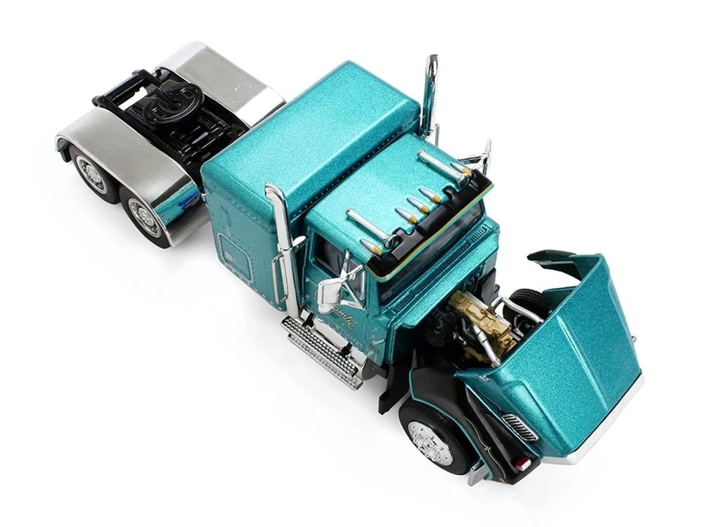 Ford LTL 9000 with 48" Flat Top Sleeper and 53' Utility Trailer with Reefer "Red’s Favorites - Tom Sercombe" Turquoise Metallic 1/64 Diecast Model by First Gear view 2