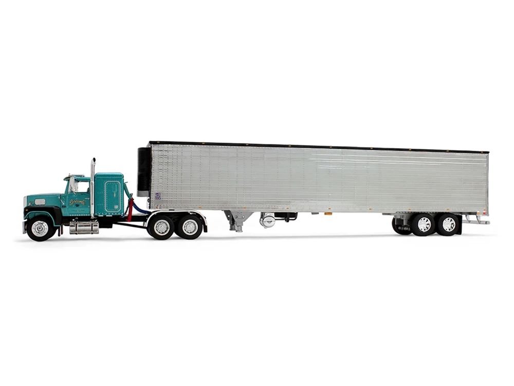 Ford LTL 9000 with 48" Flat Top Sleeper and 53' Utility Trailer with Reefer "Red’s Favorites - Tom Sercombe" Turquoise Metallic 1/64 Diecast Model by First Gear view 3