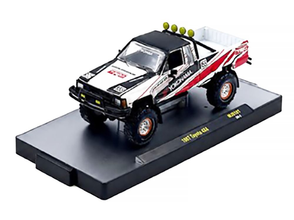 1985 Toyota SR5 4×4 Pickup Truck #85 "Yokohama" White with Black Top and Red and Black Graphics Limited Edition to 8250 pieces Worldwide 1/64 Diecast Model Car by M2 Machines view 2
