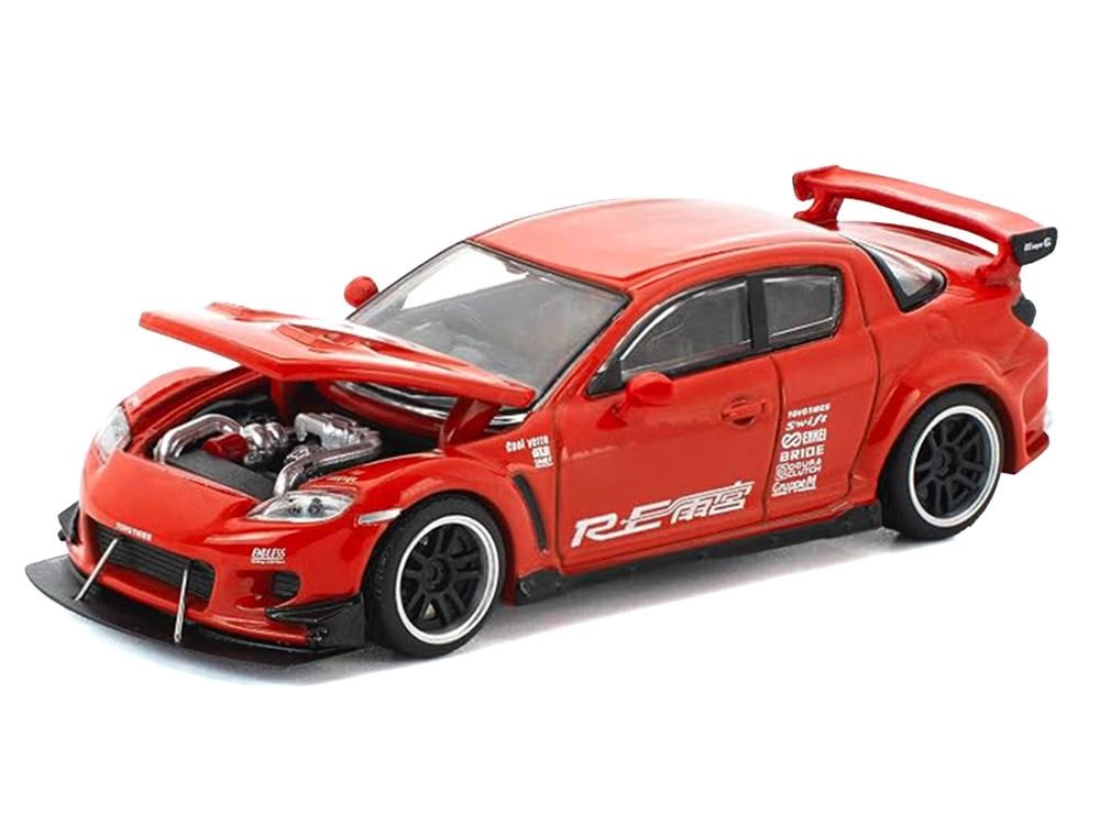 Mazda RX-8 RE-Amemiya RHD (Right Hand Drive) Red with Graphics "Enigma Exclusive Edition" 1/64 Die Cast Model Car by Pop Race view 3