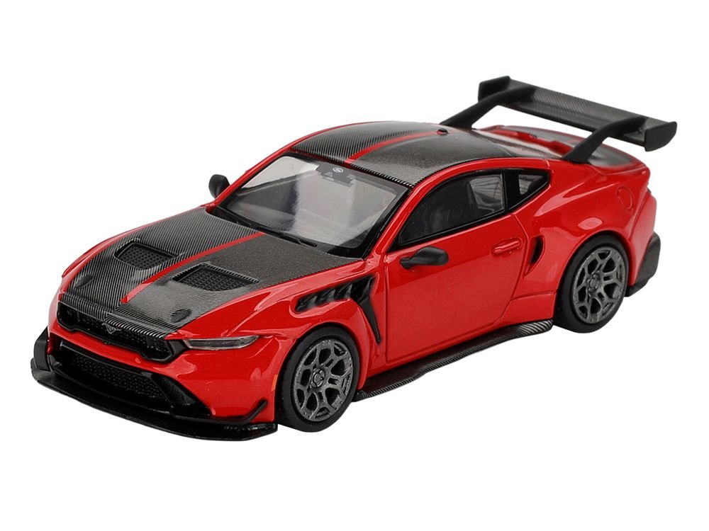 Ford Mustang GTD Race Red with Carbon Hood and Top Limited Edition 1/64 Die Cast Model Car by Mini GT view 2