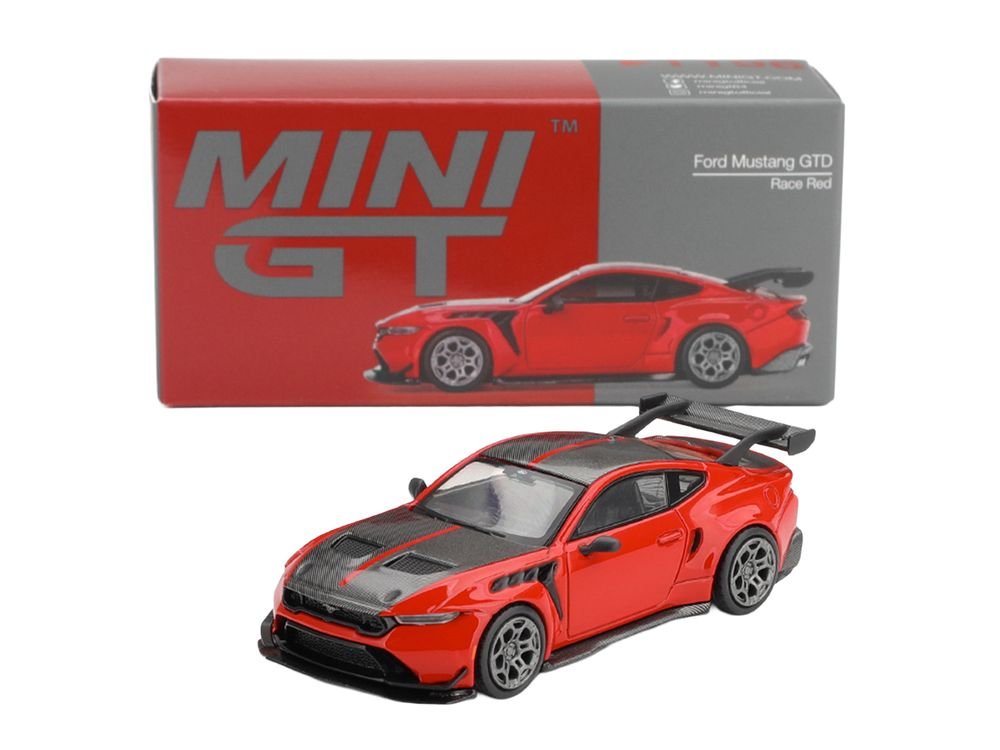 Ford Mustang GTD Race Red with Carbon Hood and Top Limited Edition 1/64 Die Cast Model Car by Mini GT view 5