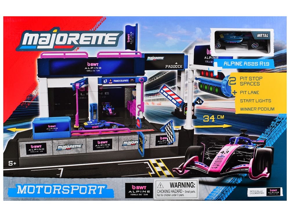 "BWT Alpine Formula One Team" (2025) Pit Stop Playset with Alpine A525 R19 1/64 Diecast Model Car by Majorette view 3