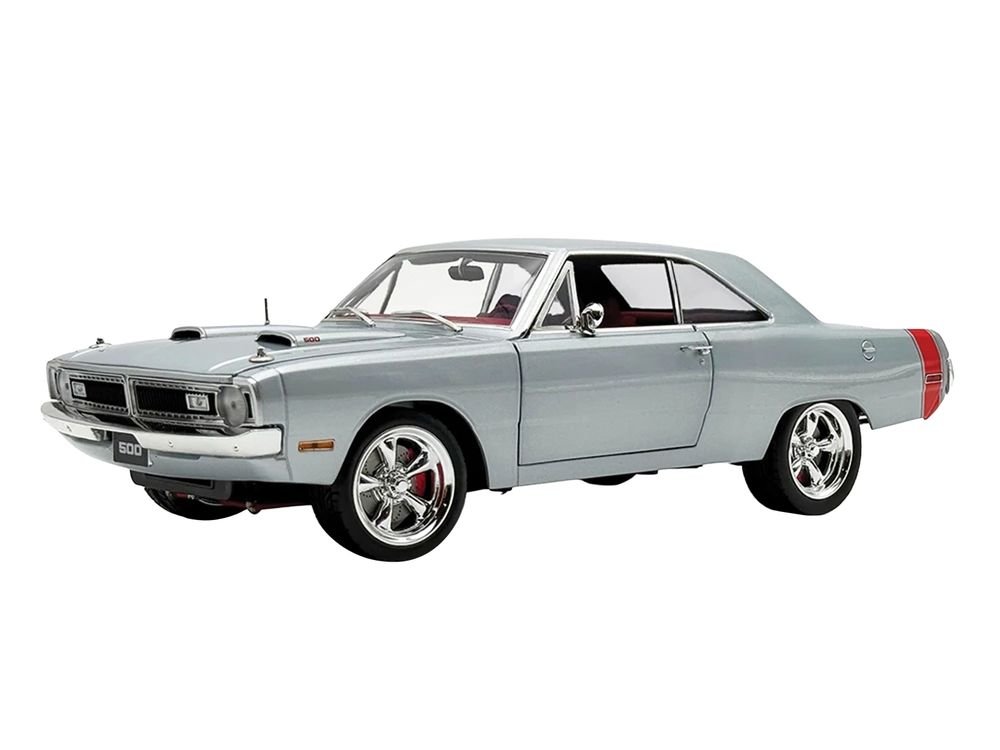 1970 Dodge Dart 440 Street Machine Titanium Silver Metallic with Red Tail Stripe and Red Interior Limited Edition to 594 pieces Worldwide 1/18 Diecast Model Car by ACME view 2