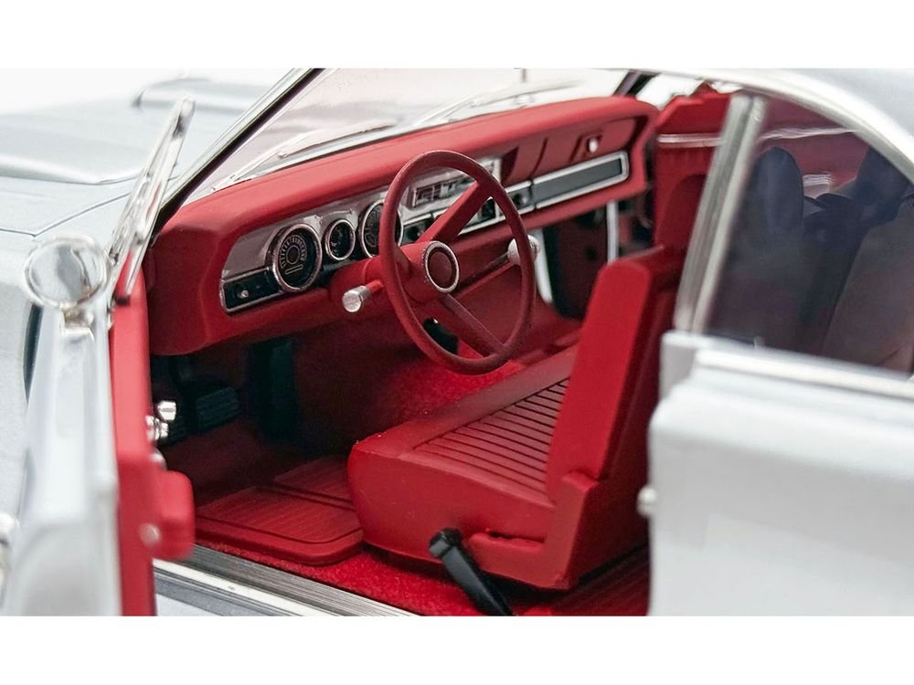 1970 Dodge Dart 440 Street Machine Titanium Silver Metallic with Red Tail Stripe and Red Interior Limited Edition to 594 pieces Worldwide 1/18 Diecast Model Car by ACME view 4