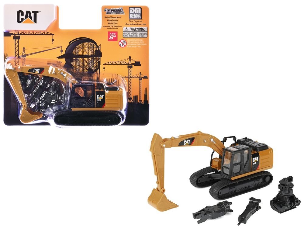 CAT Caterpillar 320F L Excavator with Interchangeable Attachment Yellow 1/64 Diecast Model by Diecast Master