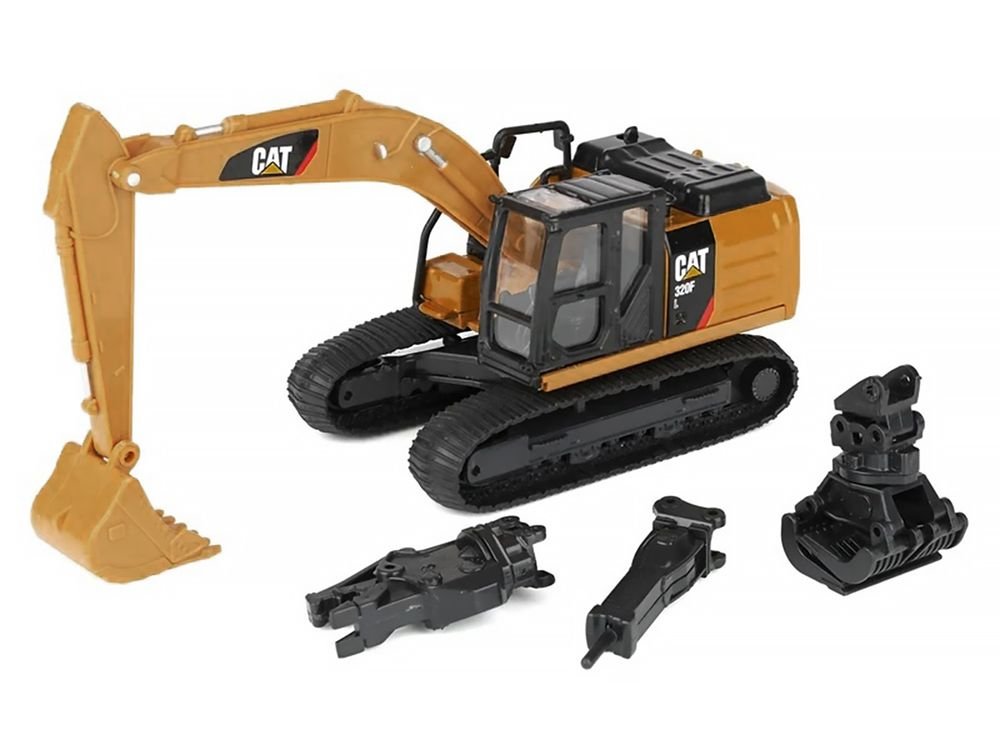 CAT Caterpillar 320F L Excavator with Interchangeable Attachment Yellow 1/64 Diecast Model by Diecast Master view 2