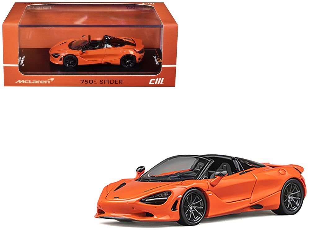 McLaren 750S Spider Orange with Black Accents 1/64 Diecast Model Car by CM Models