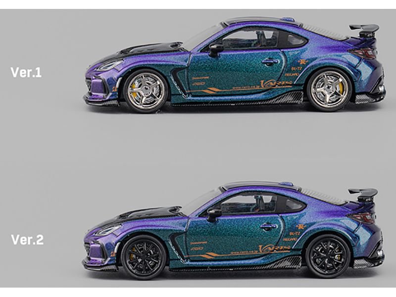 Subaru BRZ Varis Arising-1 RHD (Right Hand Drive) Magic Purple Metallic with Carbon Hood and Extra Wheels  1/64 Diecast Model Car by CM Models view 4