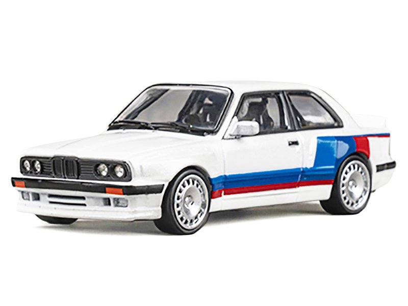 Pandem E30 V1 White with Stripes and Extra Wheels 1/64 Diecast Model Car by CM Models view 2