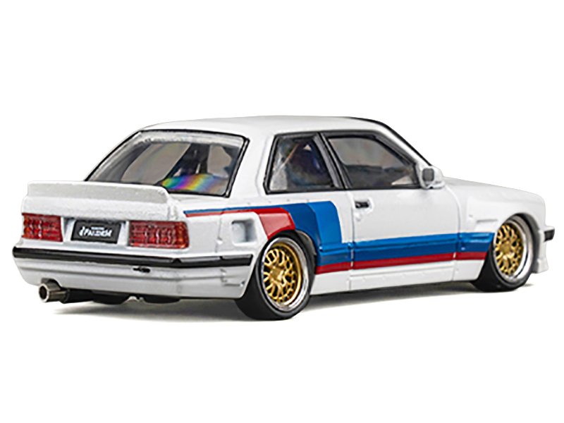 Pandem E30 V1 White with Stripes and Extra Wheels 1/64 Diecast Model Car by CM Models view 3