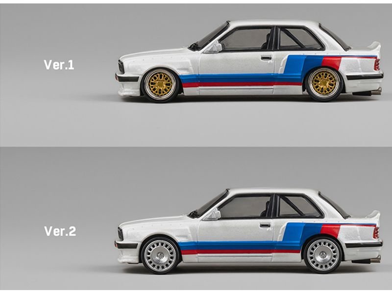 Pandem E30 V1 White with Stripes and Extra Wheels 1/64 Diecast Model Car by CM Models view 4