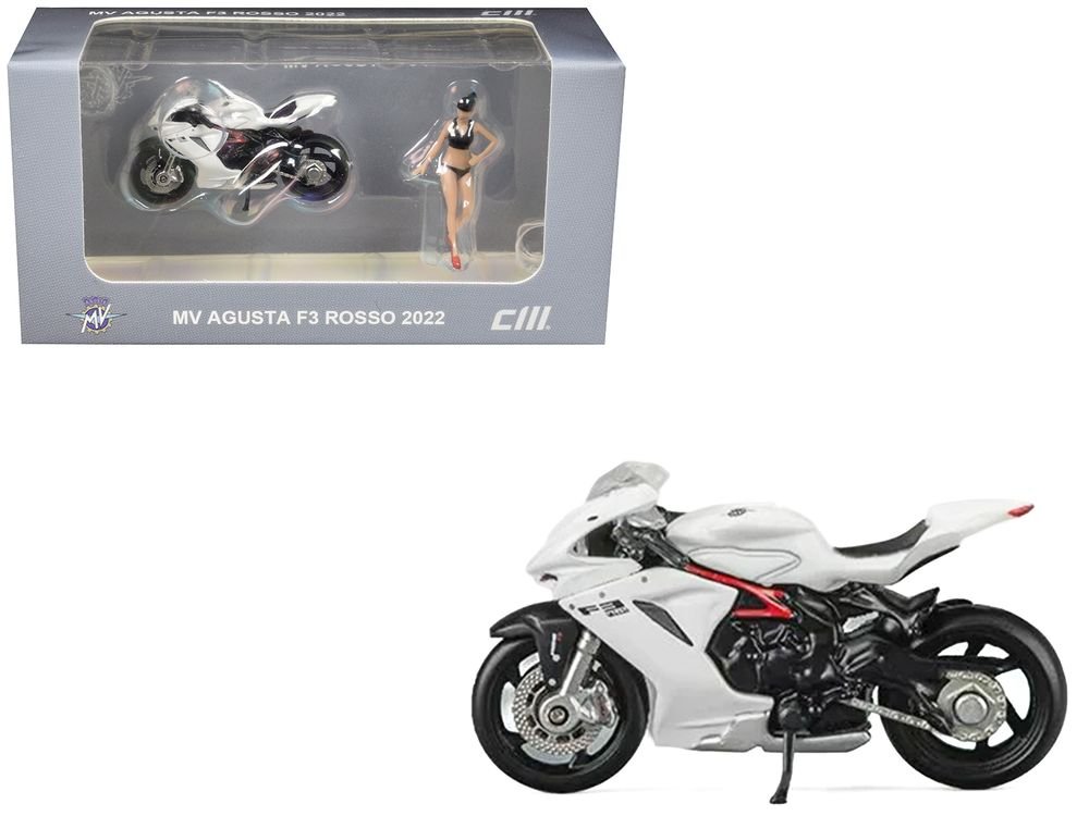 2022 MV Agusta F3 Rosso Motorcycle White with Figure 1/64 Diecast Model Car by CM Models