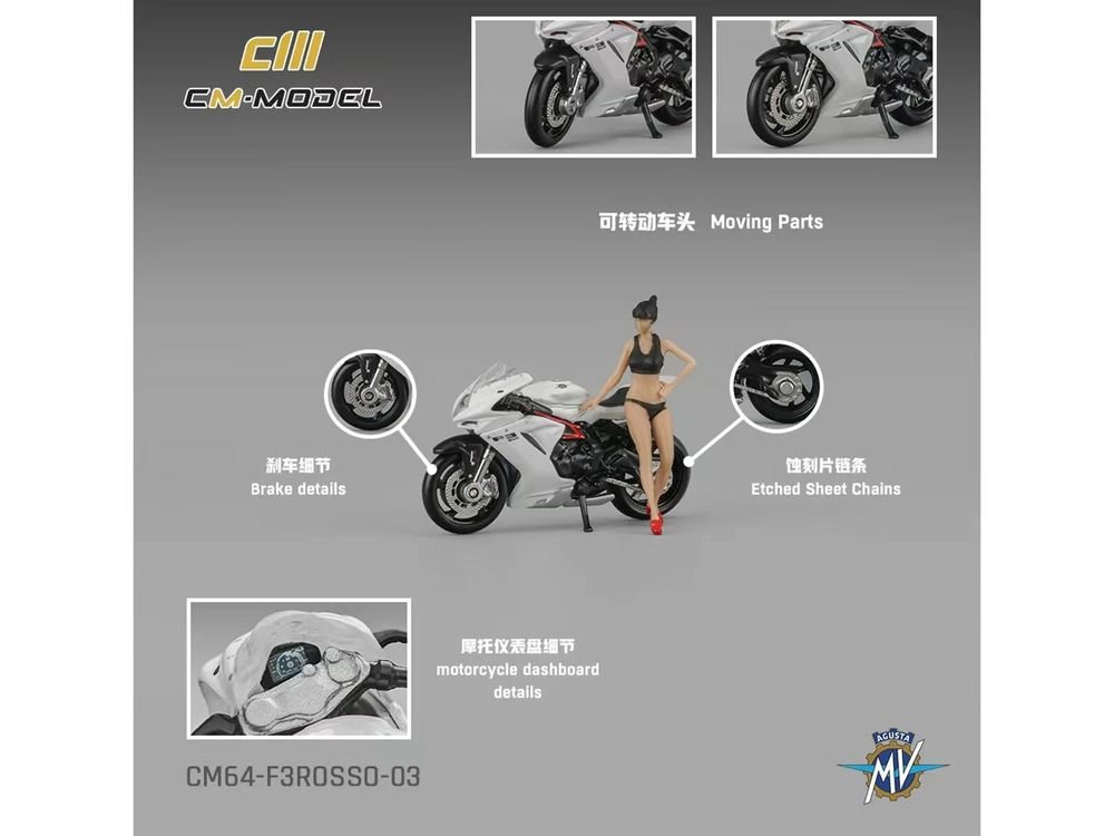 2022 MV Agusta F3 Rosso Motorcycle White with Figure 1/64 Diecast Model Car by CM Models view 3
